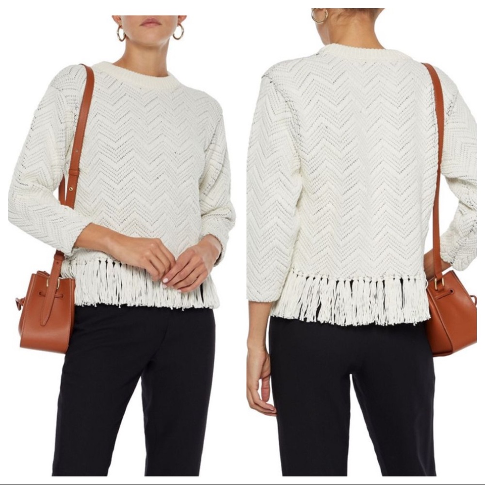 Joie White Fringe Sweater